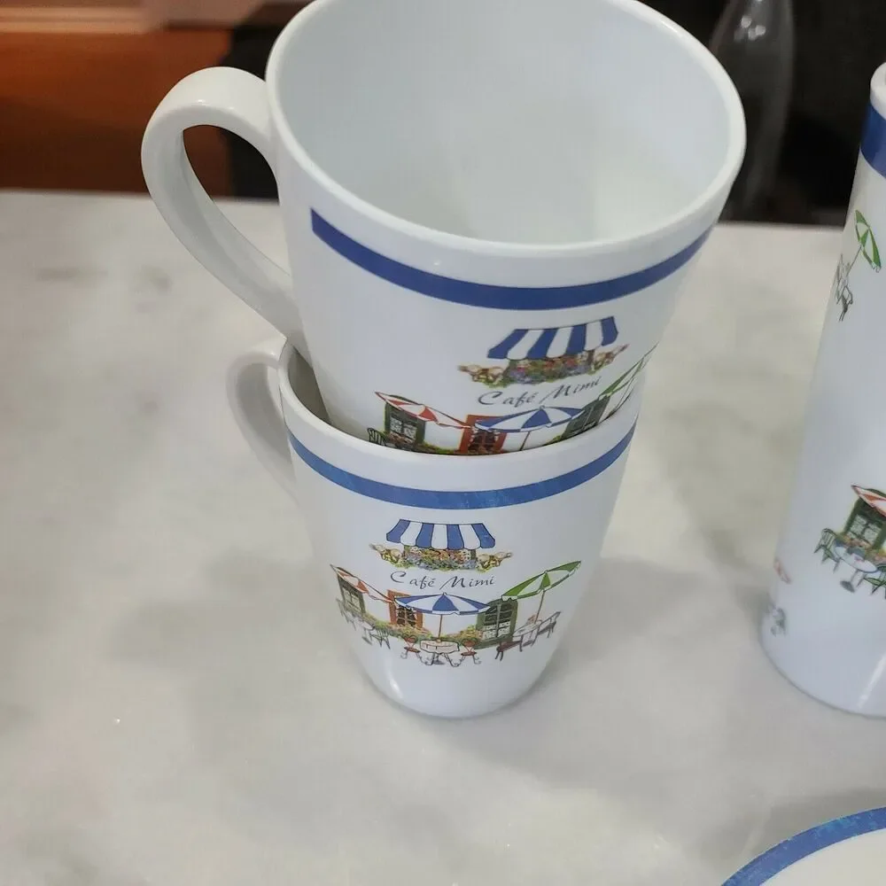 Miracle Cafe Mimi Melamine Melmac Plastic 4 each Salad Plates, Tumblers and Coff